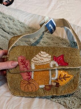 Beaded Autumn Latte Shoulder Bag - Gold